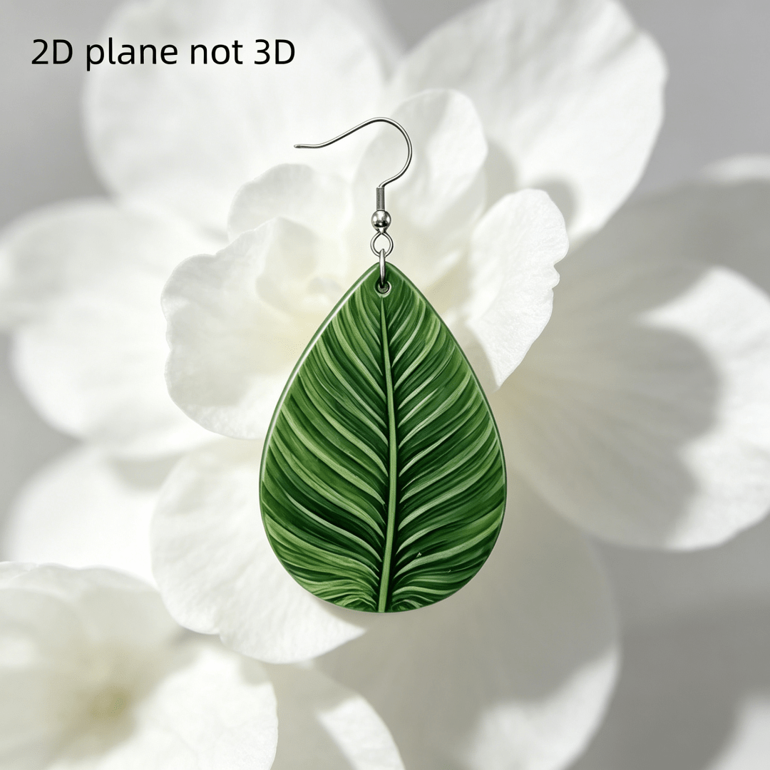 Boho Tropical Leaf Teardrop Earrings, Lightweight Acrylic Dangle